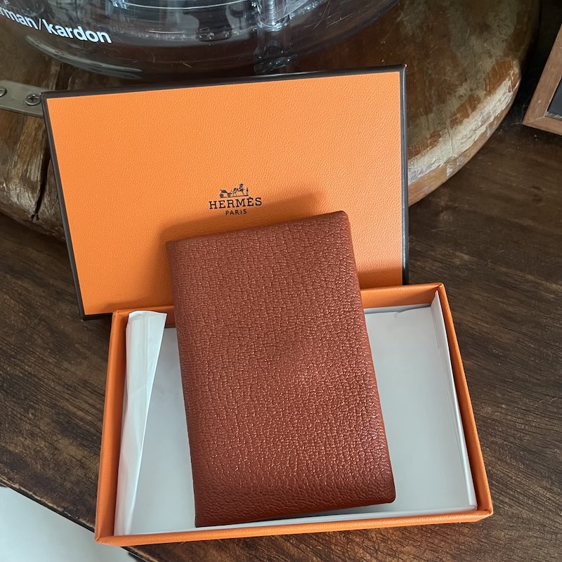 Hermes dark orange card holder wallet - September Store