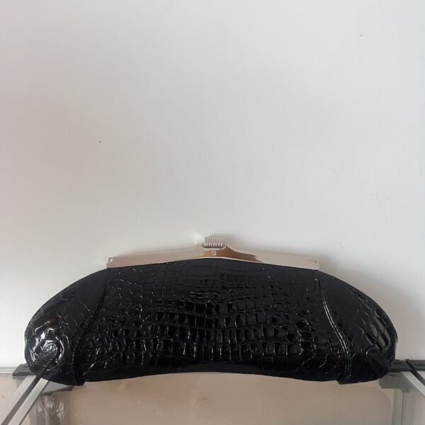 Kwanpen black crocodile leather chain clutch bag