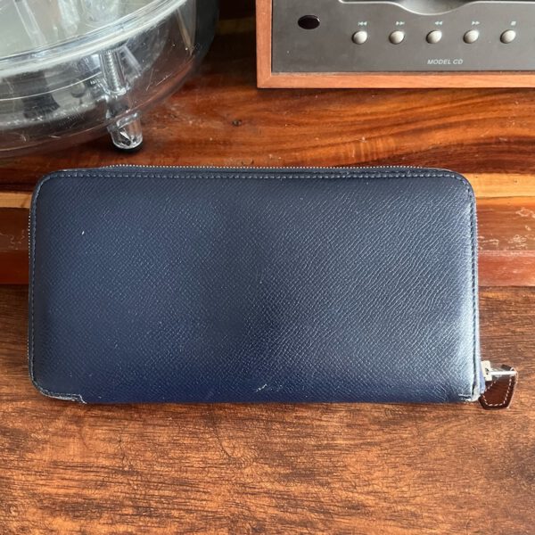 Hermes Navy Epsom Calfskin Silk In Long Wallet
