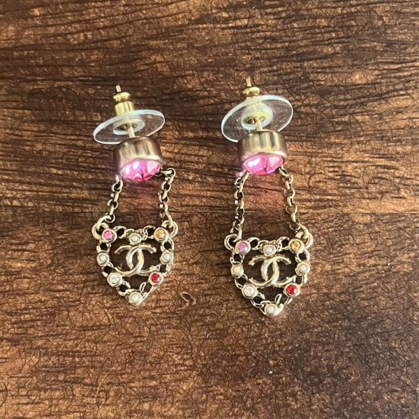 Chanel Rhinestones Heart CC Earrings A21V